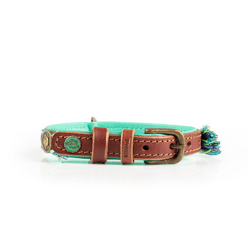 Lords and Labradors Collar Boho Juan Blue Leather Dog Collar - Dog with a Mission