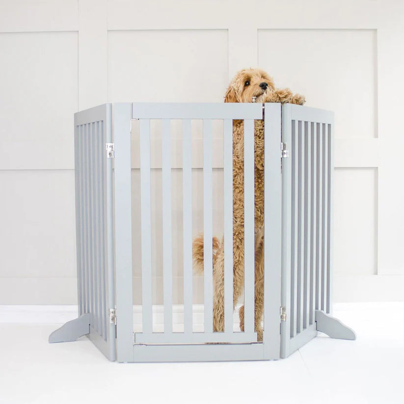 Lords and Labradors Medium Wooden Dog Gate in white and grey