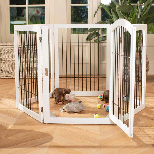 Lords and Labradors Wooden Puppy Play Pen in White and Grey
