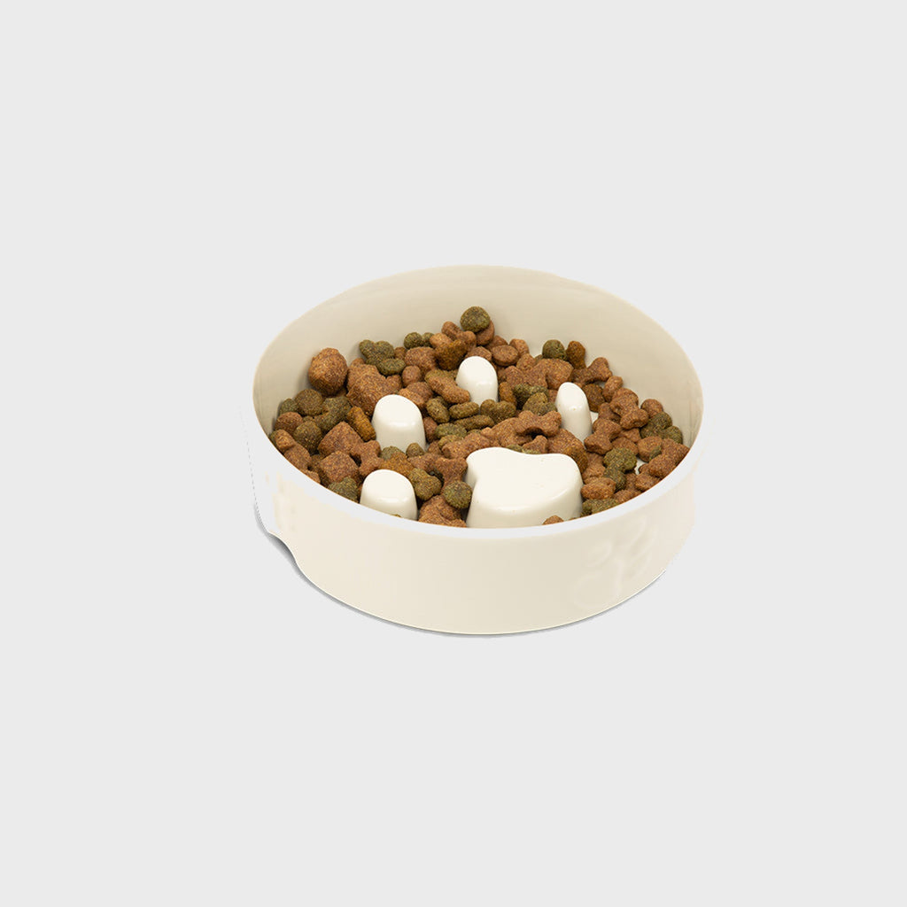 Scruffs Dog Bowl 16cm / Cream Ceramic Slow Feeder Dog Bowl