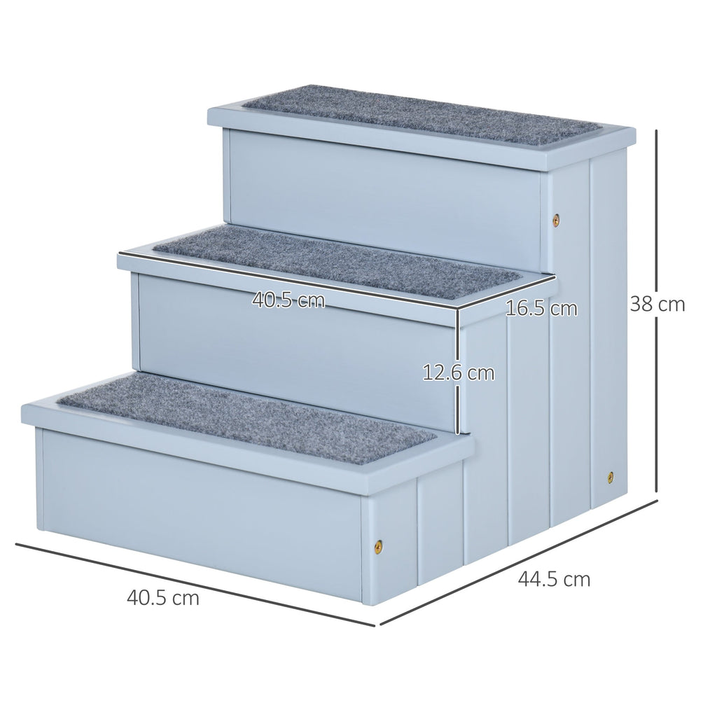 3 Step Wooden Dog Steps for Dogs with Storage Blue/Grey - Slickers ◊ Doghouse