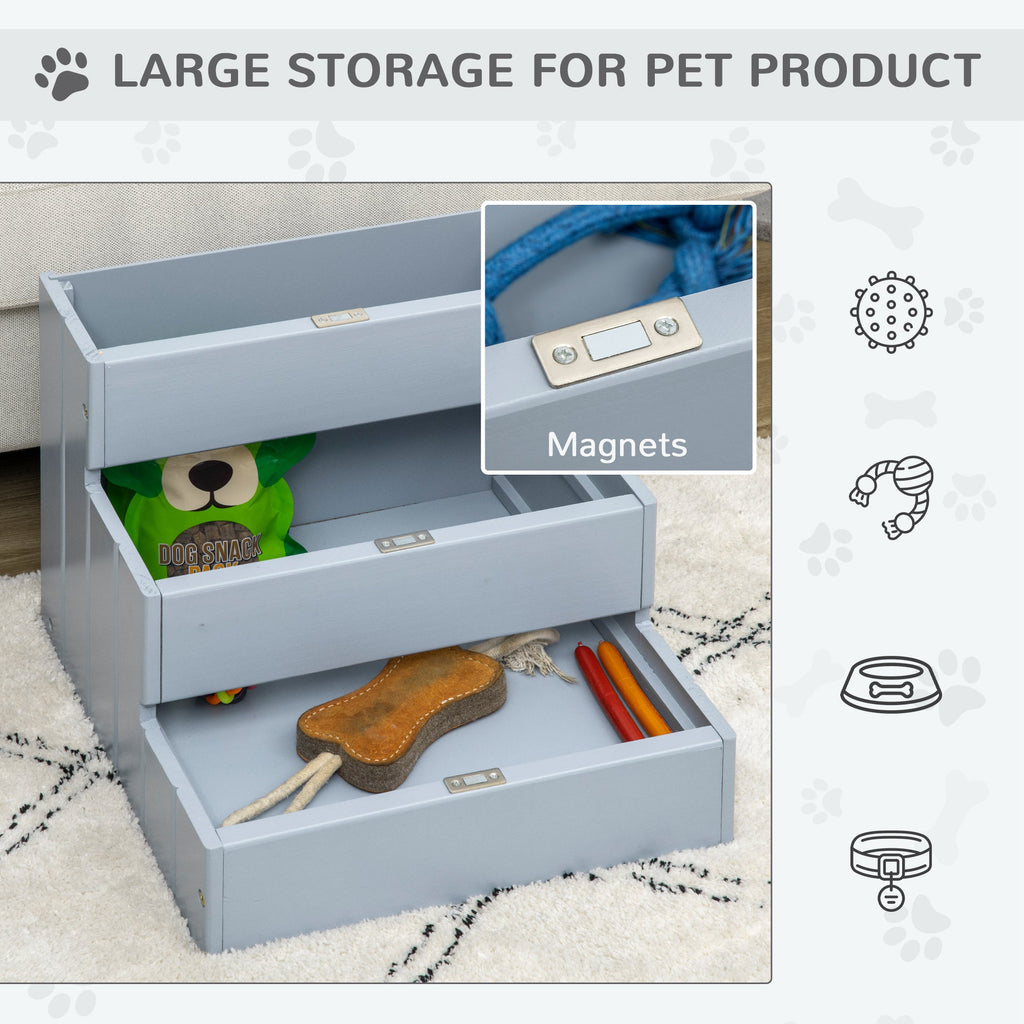 3 Step Wooden Dog Steps for Dogs with Storage Blue/Grey - Slickers ◊ Doghouse