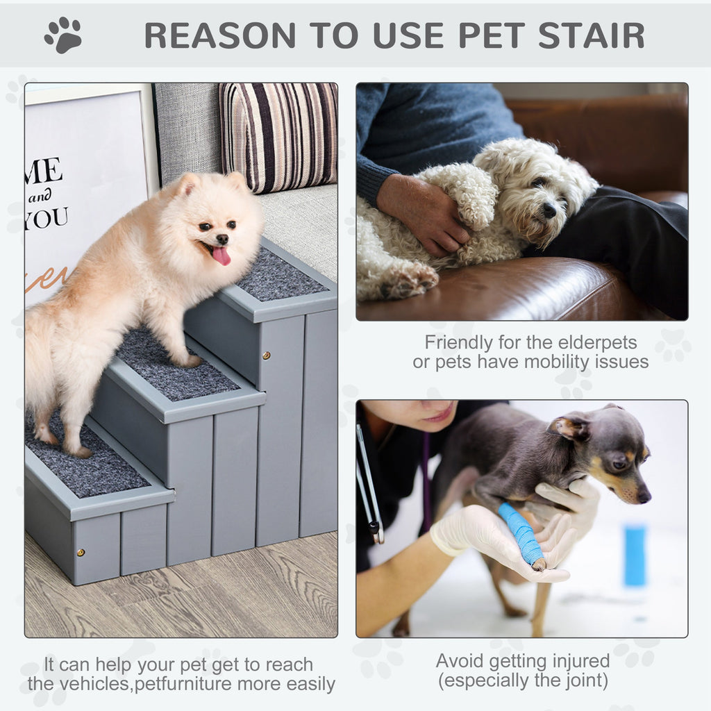 3 Step Wooden Dog Steps for Dogs with Storage Blue/Grey - Slickers ◊ Doghouse