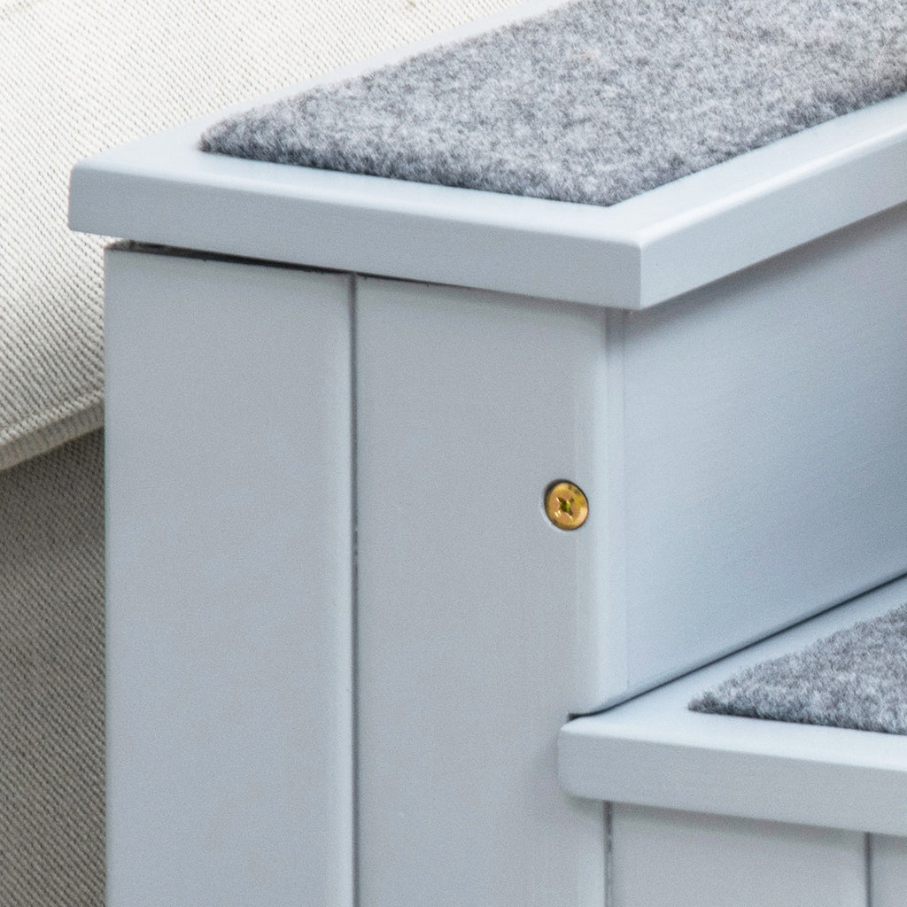 3 Step Wooden Dog Steps for Dogs with Storage Blue/Grey - Slickers ◊ Doghouse