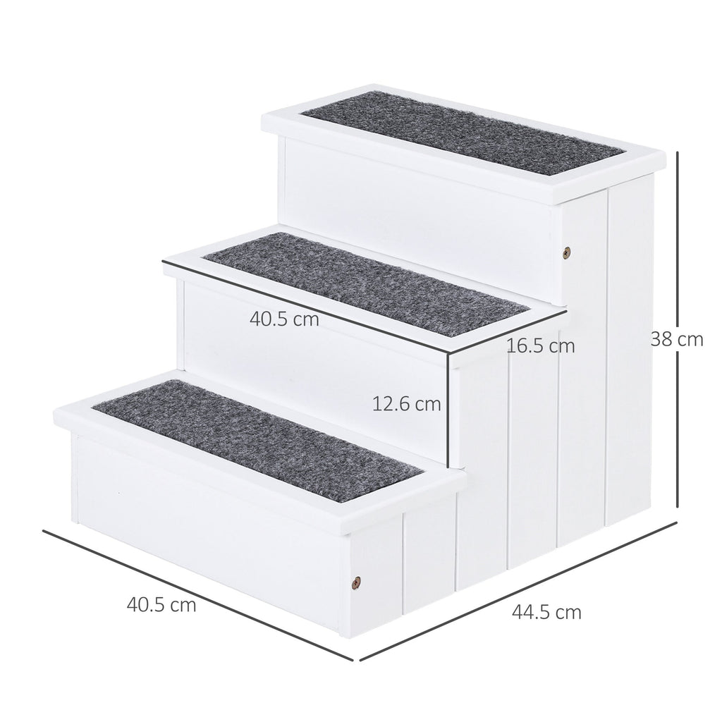 3 Step Wooden Dog Steps Pet Stairs for Bed or sofa with Storage in White - Slickers ◊ Doghouse