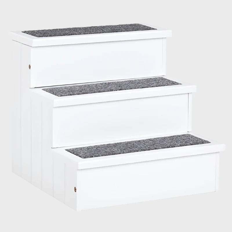 3 Step Wooden Dog Steps Pet Stairs for Bed or sofa with Storage in White - Slickers ◊ Doghouse