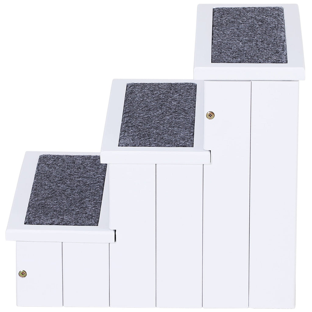 3 Step Wooden Dog Steps Pet Stairs for Bed or sofa with Storage in White - Slickers ◊ Doghouse