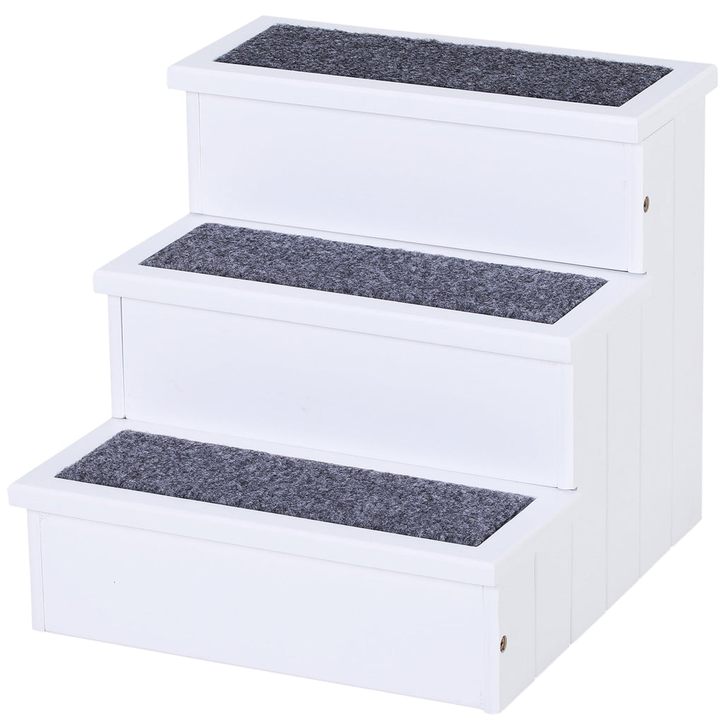 3 Step Wooden Dog Steps Pet Stairs for Bed or sofa with Storage in White - Slickers ◊ Doghouse