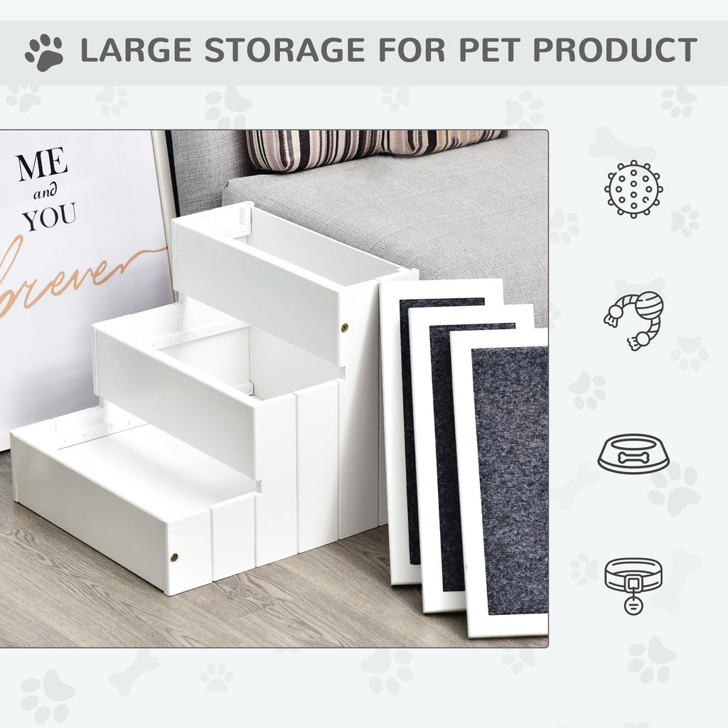 3 Step Wooden Dog Steps Pet Stairs for Bed or sofa with Storage in White - Slickers ◊ Doghouse