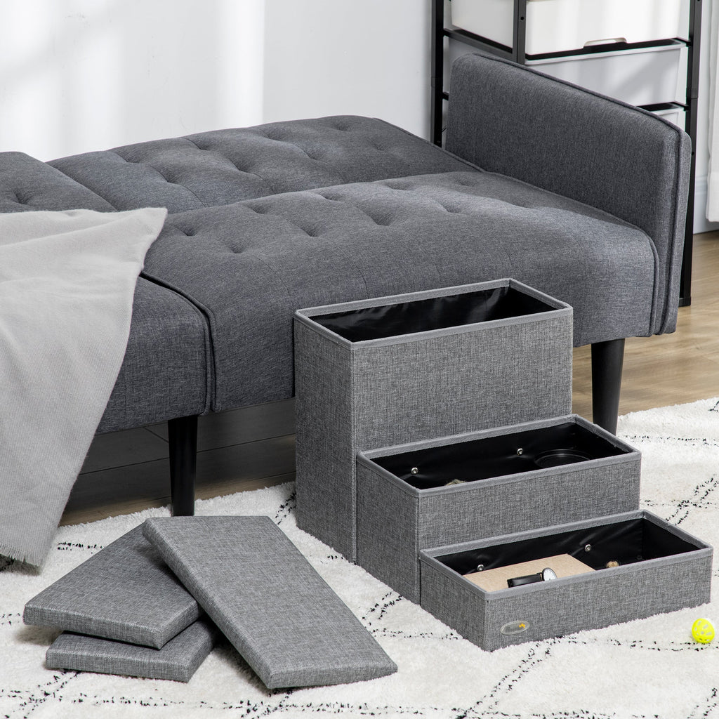 3 Steps Pet Stairs with Storage Boxes, for Beds & Sofas in Grey - Slickers ◊ Doghouse