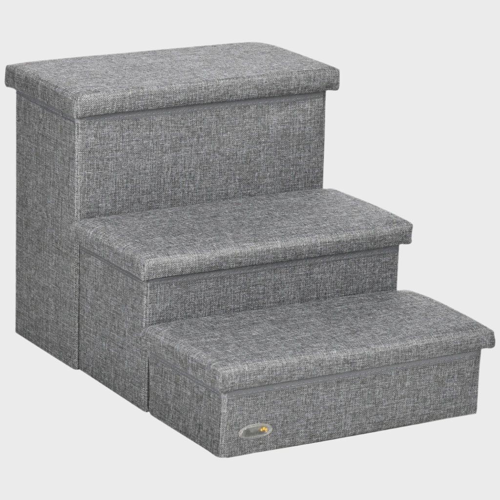 3 Steps Pet Stairs with Storage Boxes, for Beds & Sofas in Grey - Slickers ◊ Doghouse