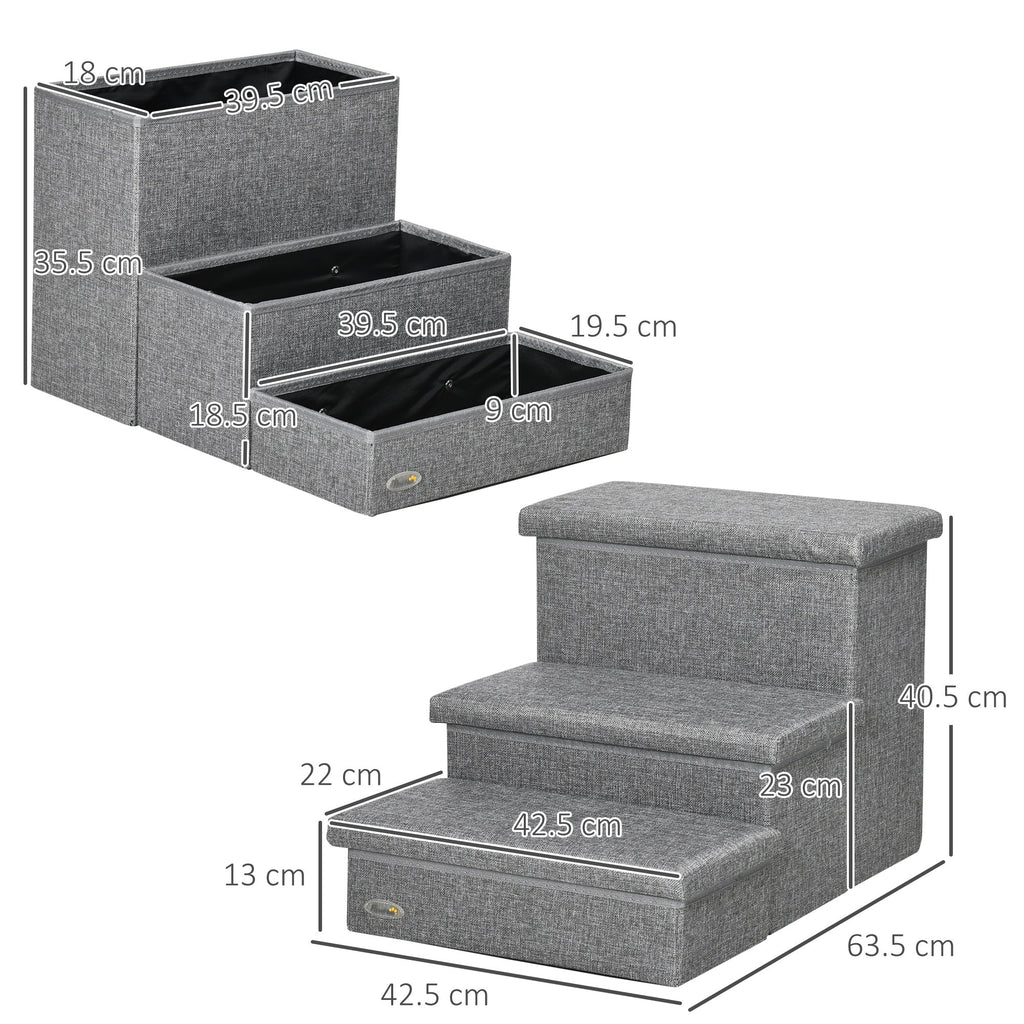 3 Steps Pet Stairs with Storage Boxes, for Beds & Sofas in Grey - Slickers ◊ Doghouse