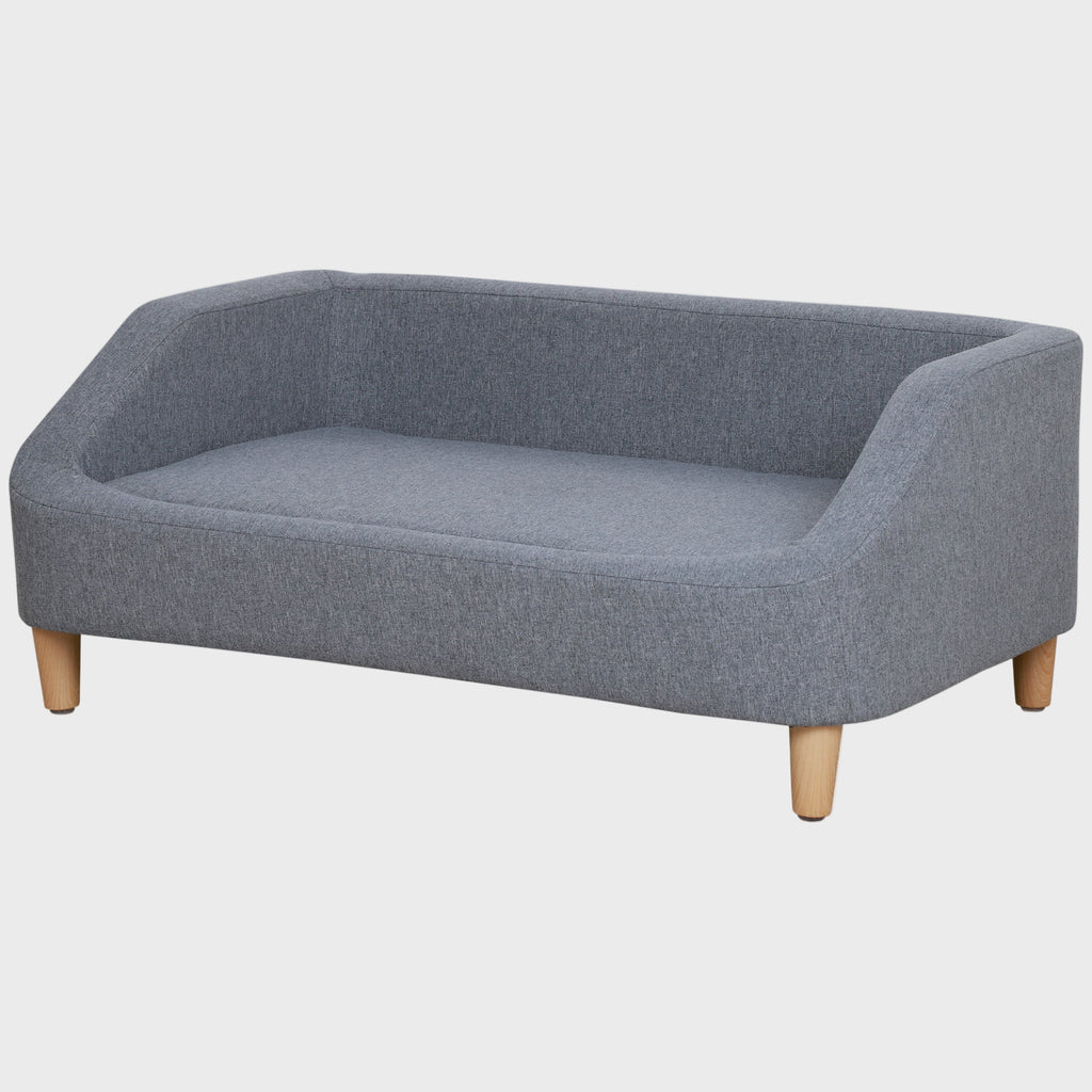 Gray sofa with wooden legs on a white background