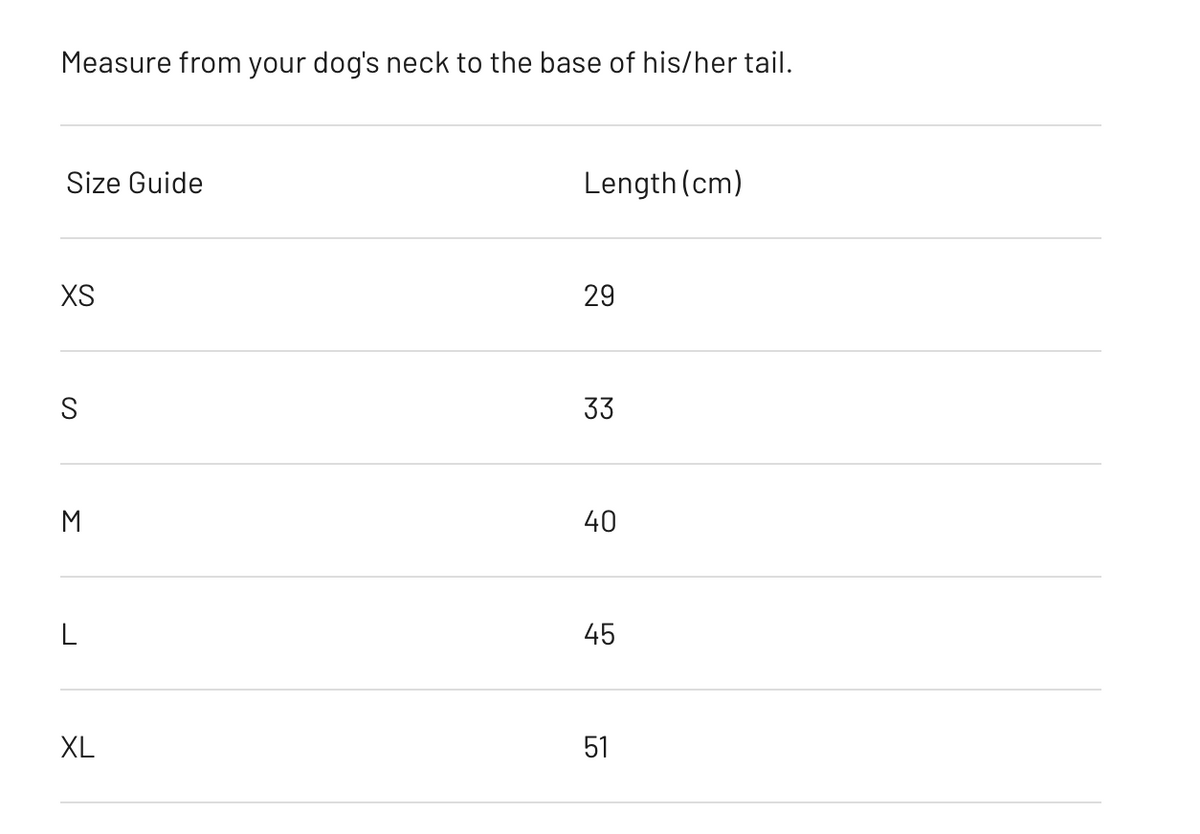 Dog Rash Vest measuring guide