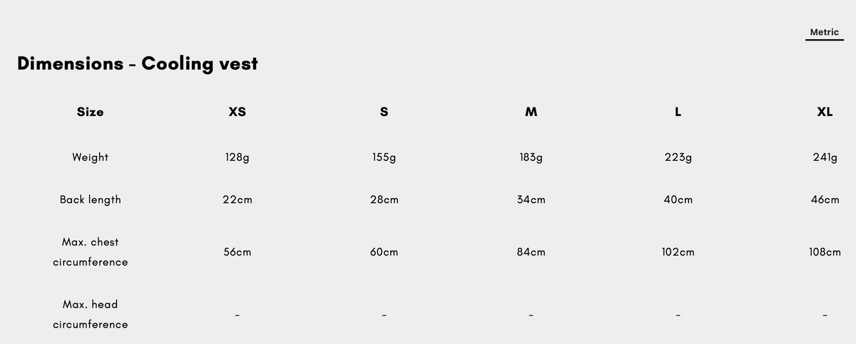 Cooling Pull-On Vest measuring guide