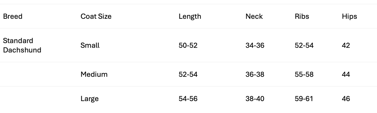 Stix Waterproof Fleece Coats for Dachshunds measuring guide