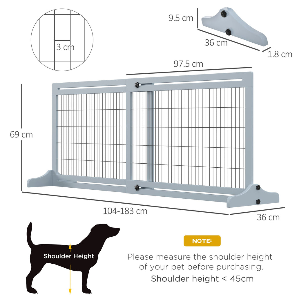 Adjustable Dog Gate with Support Feet, 69H x 104 - 183 cm, two colours - Slickers ◊ Doghouse