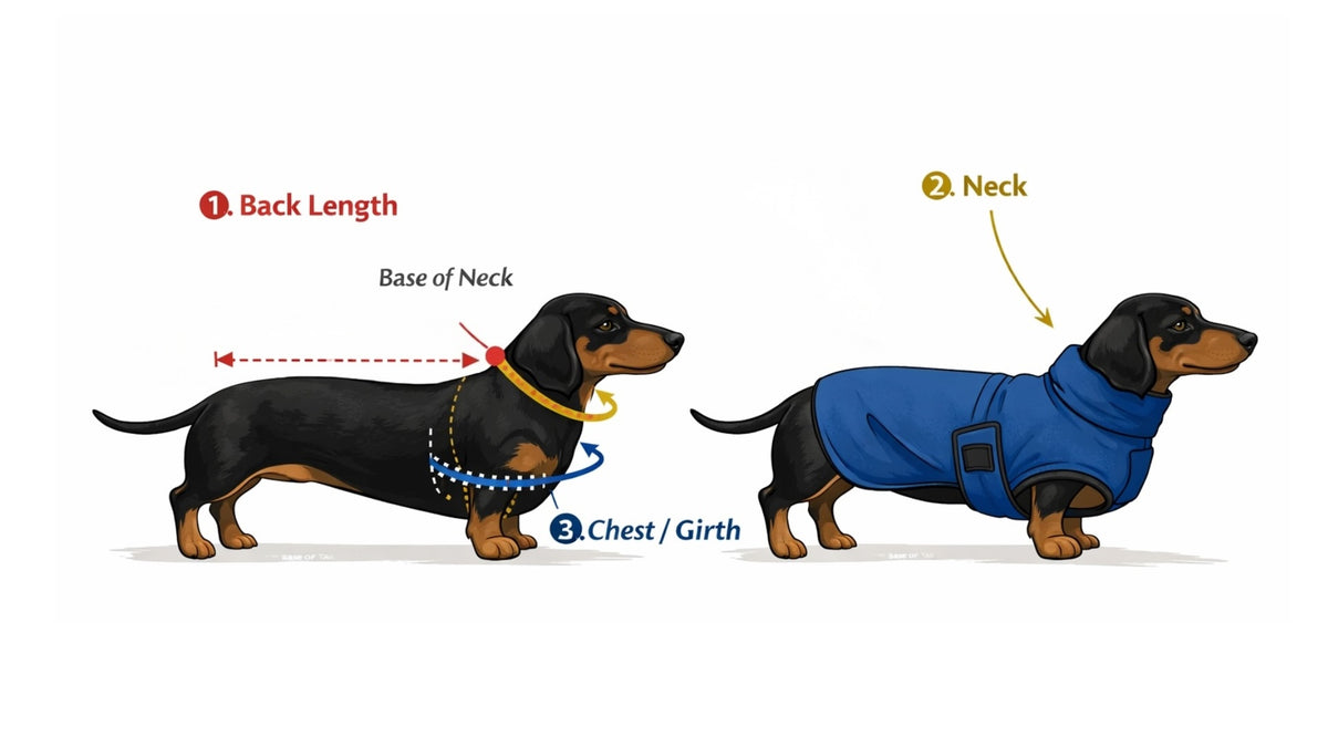 Dog Drying Coat - Dachshund Collection measuring guide