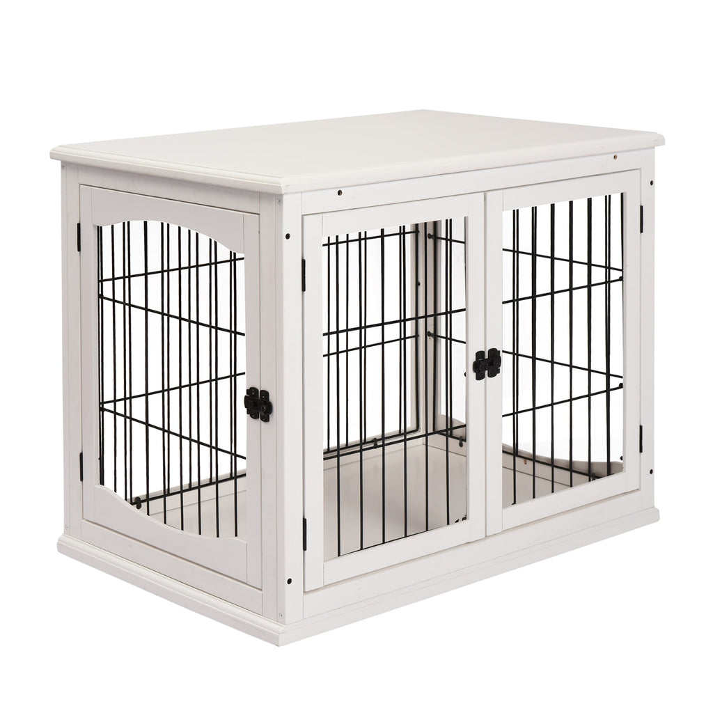 Dog Crate Furniture with 2 Doors for Medium and Small Dogs, 81 x 58.5 x 66 cm, White - Slickers ◊ Doghouse