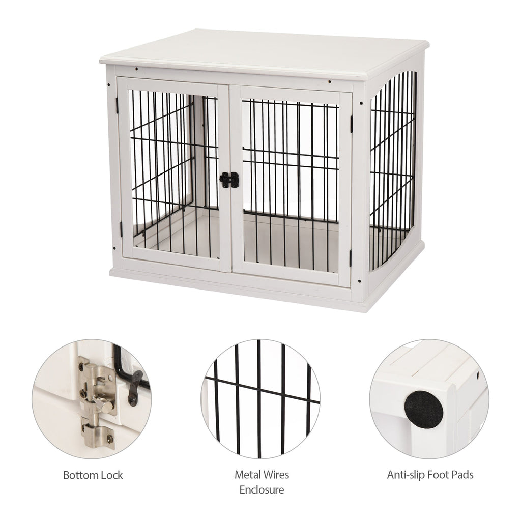 Dog Crate Furniture with 2 Doors for Medium and Small Dogs, 81 x 58.5 x 66 cm, White - Slickers ◊ Doghouse