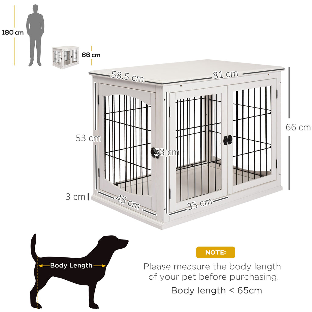 Dog Crate Furniture with 2 Doors for Medium and Small Dogs, 81 x 58.5 x 66 cm, White - Slickers ◊ Doghouse