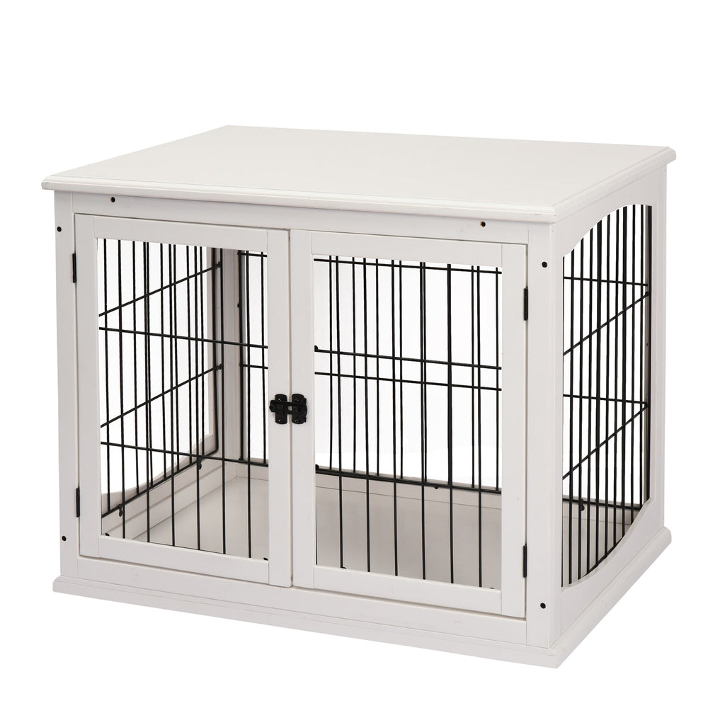 Dog Crate Furniture with 2 Doors for Medium and Small Dogs, 81 x 58.5 x 66 cm, White - Slickers ◊ Doghouse