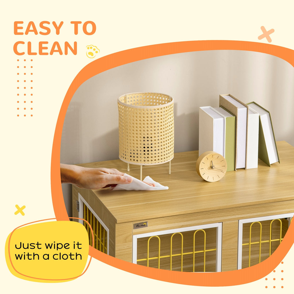 Dog Crate Furniture with Soft Cushion & Double Door, Oak Tone - Slickers ◊ Doghouse