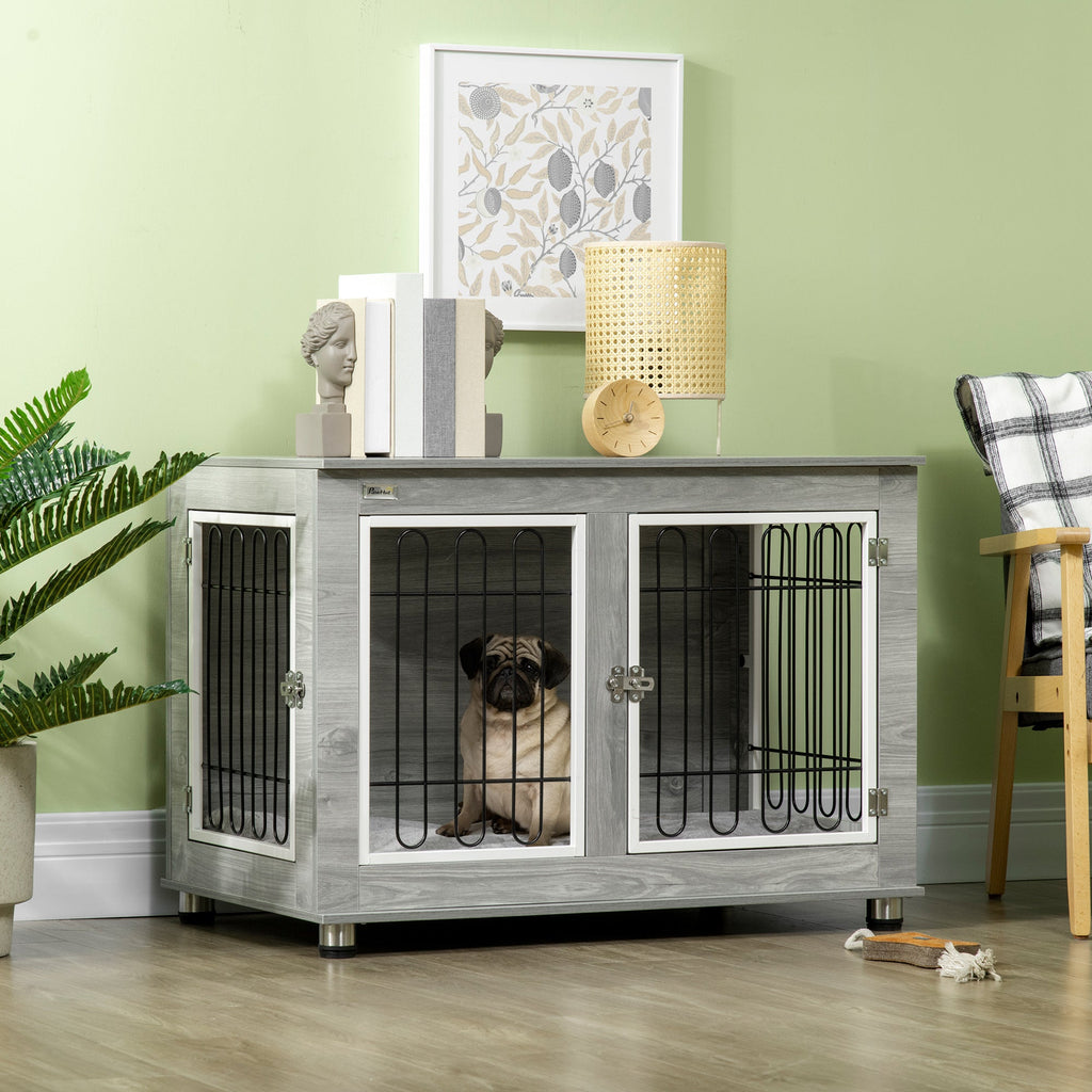 Dog Crate Furniture with Washable Cushion for Medium/Large Dogs, Grey - Slickers ◊ Doghouse
