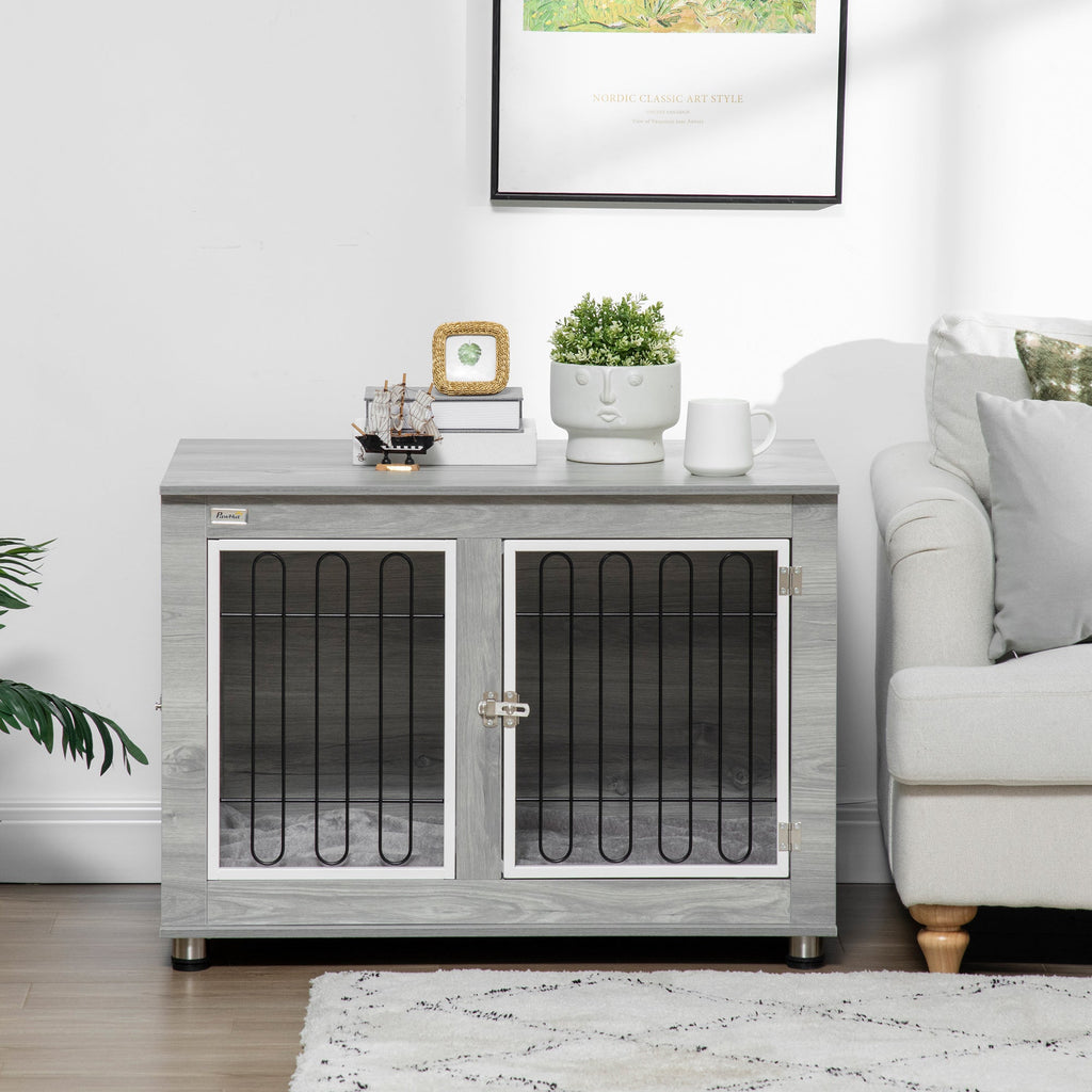 Dog Crate Furniture with Washable Cushion for Medium/Large Dogs, Grey - Slickers ◊ Doghouse