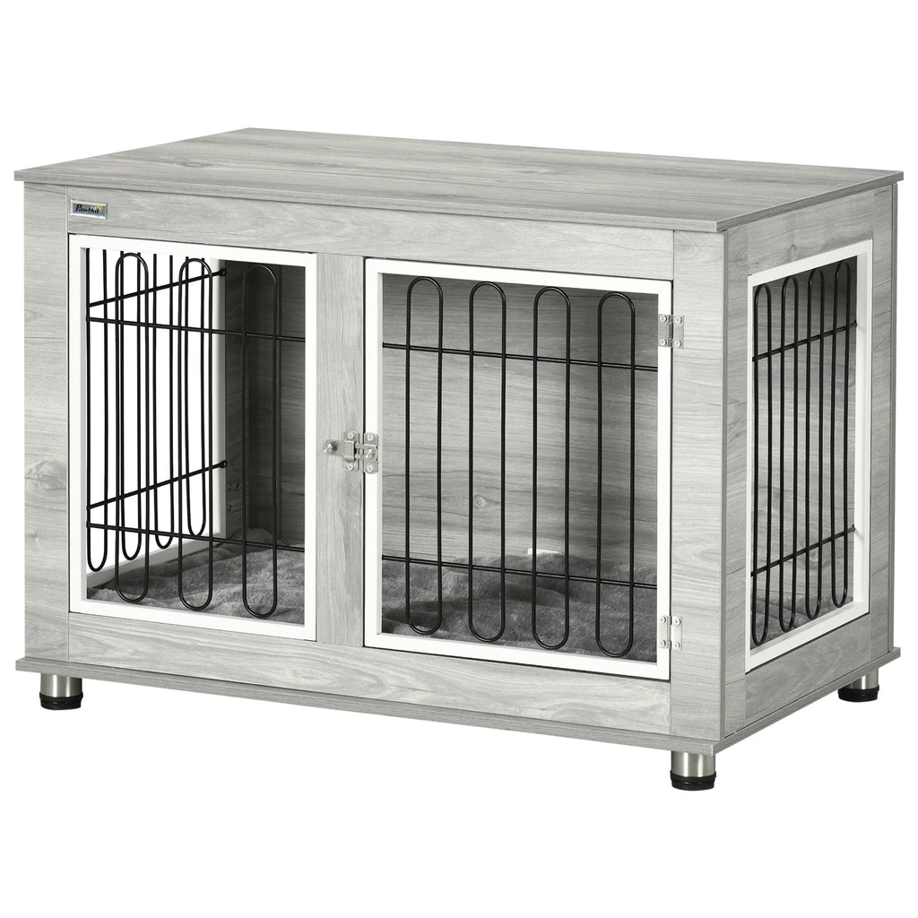 Dog Crate Furniture with Washable Cushion for Medium/Large Dogs, Grey - Slickers ◊ Doghouse