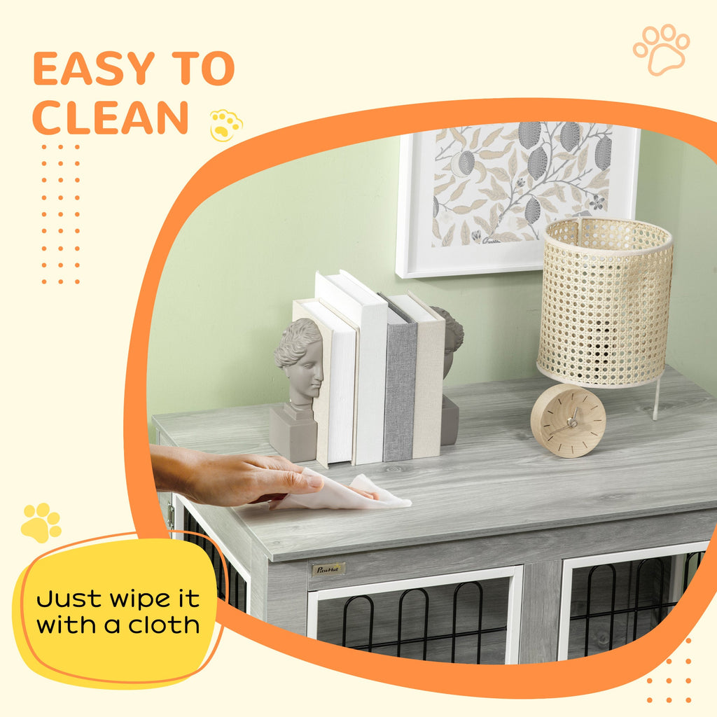 Dog Crate Furniture with Washable Cushion for Medium/Large Dogs, Grey - Slickers ◊ Doghouse