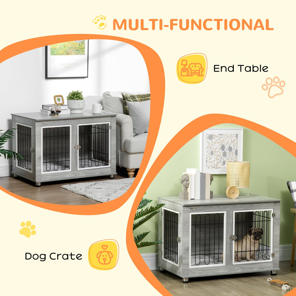 Dog Crate Furniture with Washable Cushion for Medium/Large Dogs, Grey - Slickers ◊ Doghouse