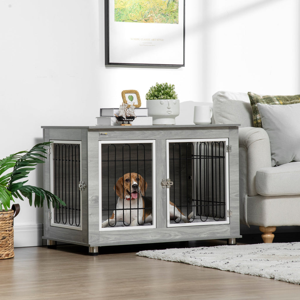 Dog Crate Furniture with Washable Cushion for Medium/Large Dogs, Grey - Slickers ◊ Doghouse