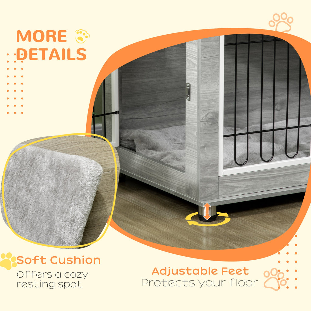 Dog Crate Furniture with Washable Cushion for Medium/Large Dogs, Grey - Slickers ◊ Doghouse