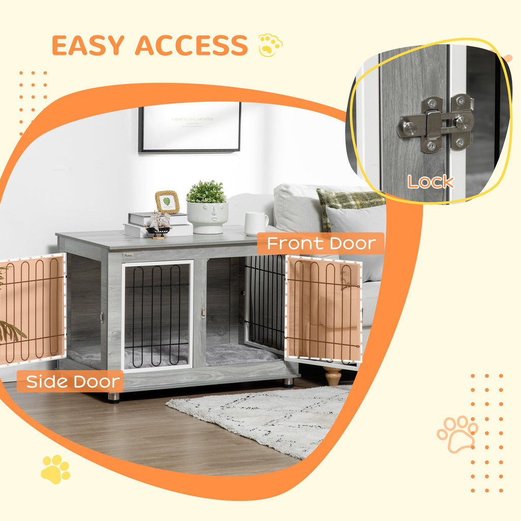 Dog Crate Furniture with Washable Cushion for Medium/Large Dogs, Grey - Slickers ◊ Doghouse