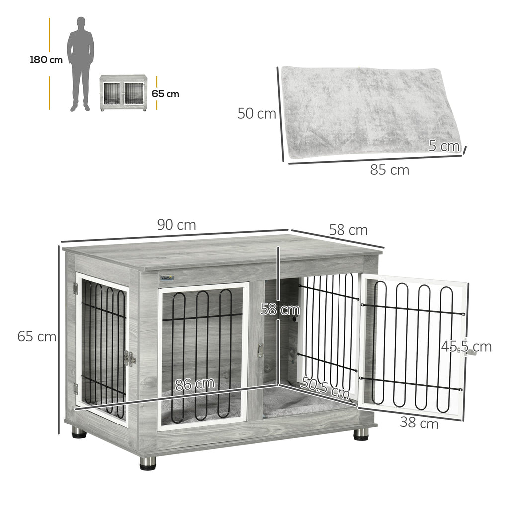 Dog Crate Furniture with Washable Cushion for Medium/Large Dogs, Grey - Slickers ◊ Doghouse