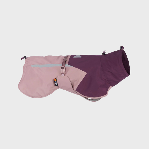 Two-tone pink and purple dog coat on a white background