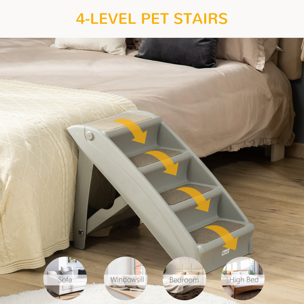 Foldable Four - Step Pet Stairs with Non - Slip Mats 62 x 38 x 49.5cm - Slickers ◊ Doghouse