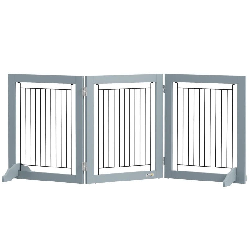 Foldable Pet Gate, with Three Panels & Two Support Feet, Grey - Slickers ◊ Doghouse