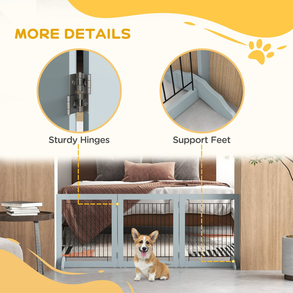 Foldable Pet Gate, with Three Panels & Two Support Feet, Grey - Slickers ◊ Doghouse