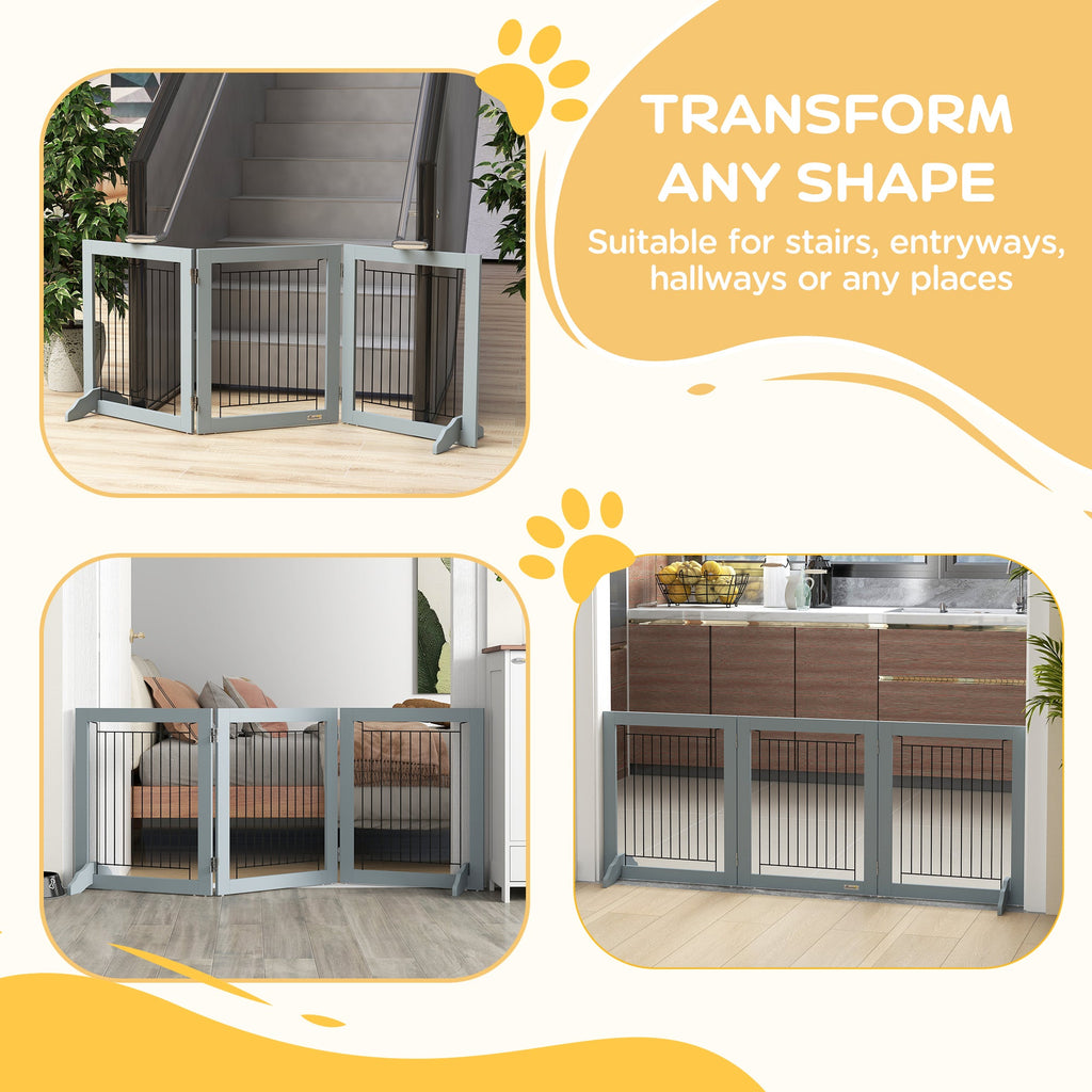 Foldable Pet Gate, with Three Panels & Two Support Feet, Grey - Slickers ◊ Doghouse