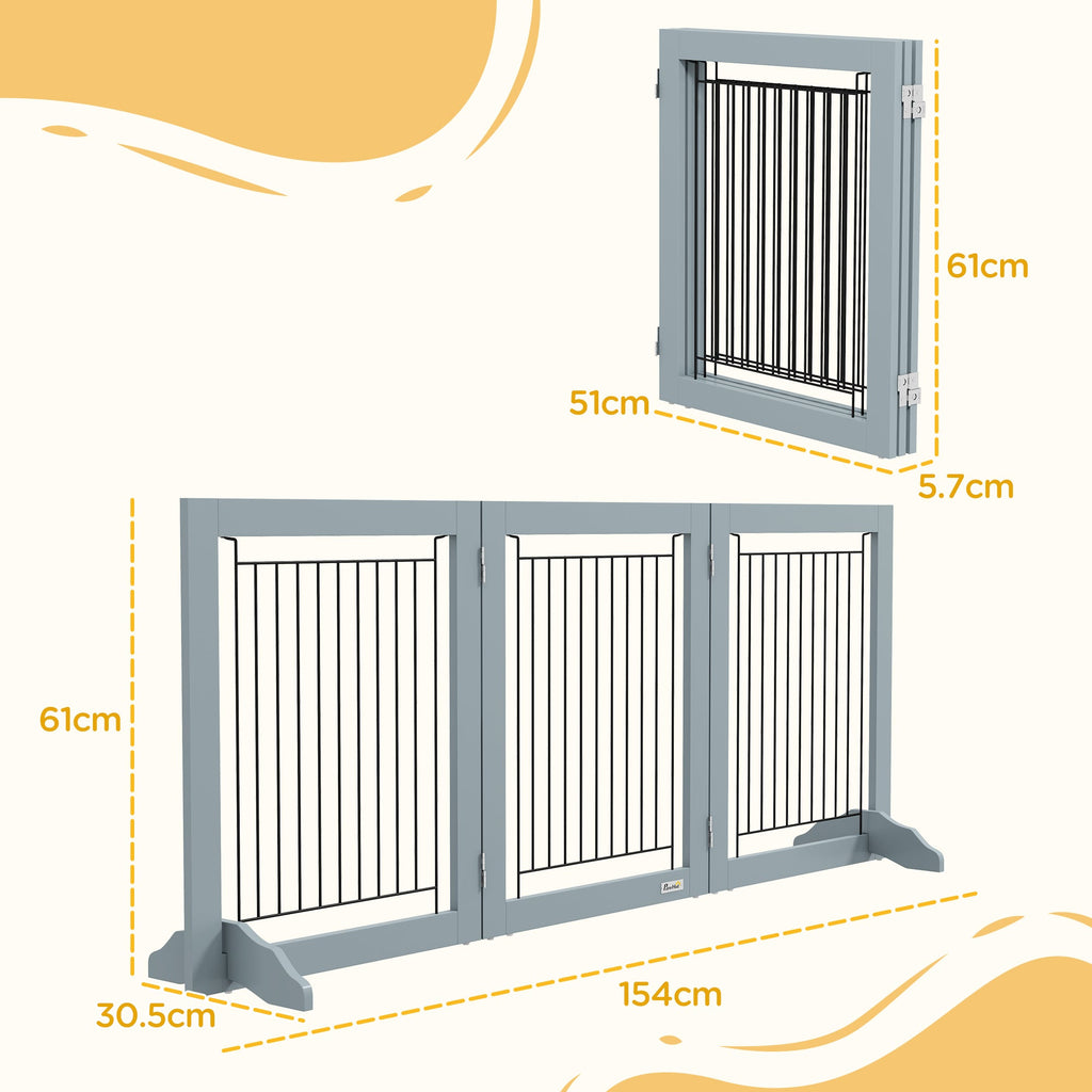 Foldable Pet Gate, with Three Panels & Two Support Feet, Grey - Slickers ◊ Doghouse