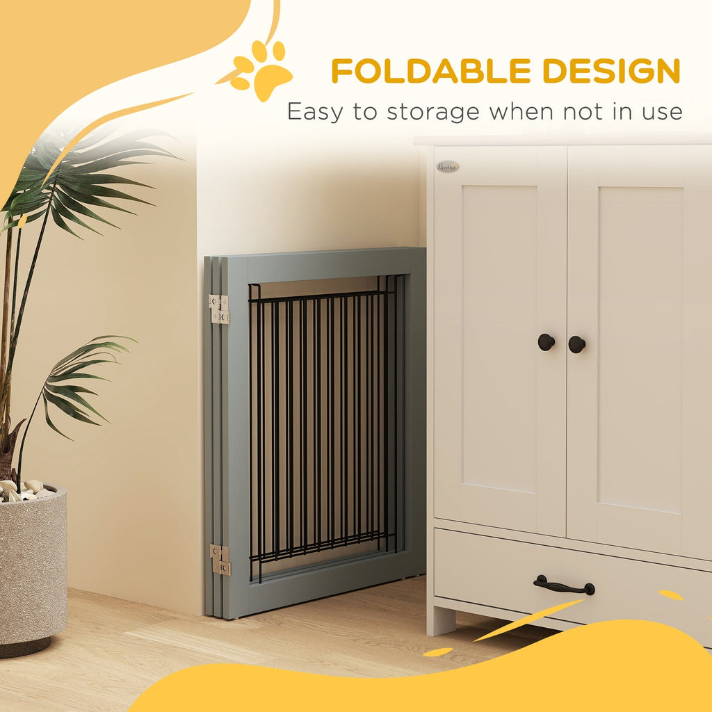 Foldable Pet Gate, with Three Panels & Two Support Feet, Grey - Slickers ◊ Doghouse