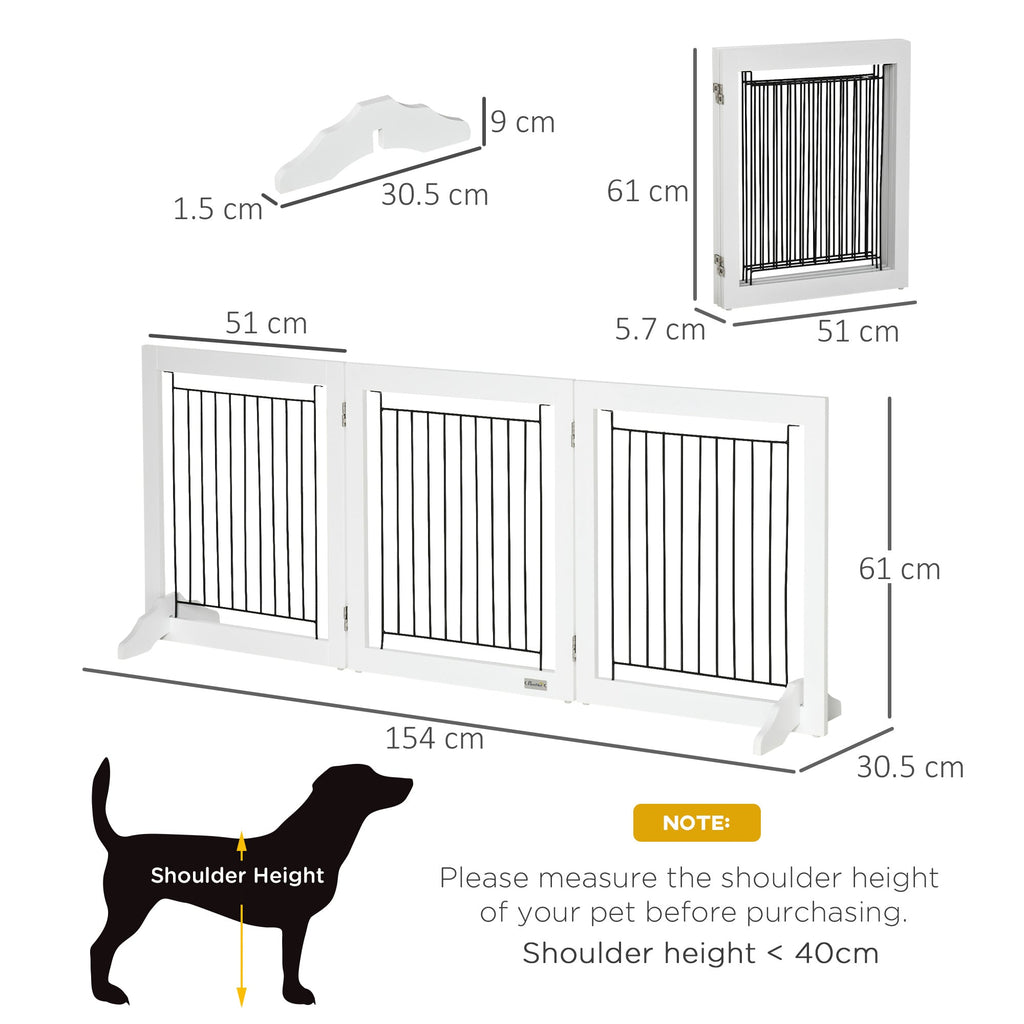Foldable Pet Gate with Three Panels & Two Support Feet, white - Slickers ◊ Doghouse