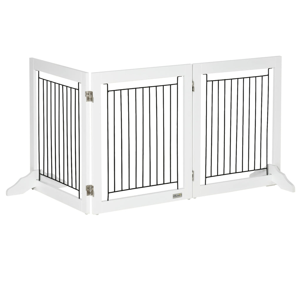 Foldable Pet Gate with Three Panels & Two Support Feet, white - Slickers ◊ Doghouse