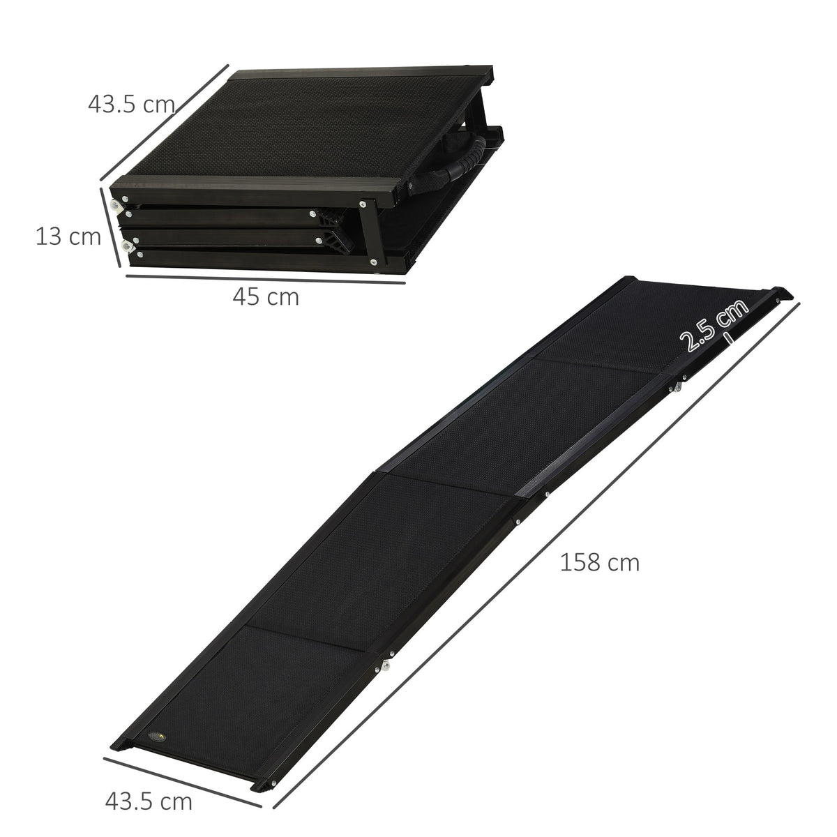 Folding Dog Ramp, Non-Slip Surface & Aluminium Alloy Frame for XL Dogs measuring guide