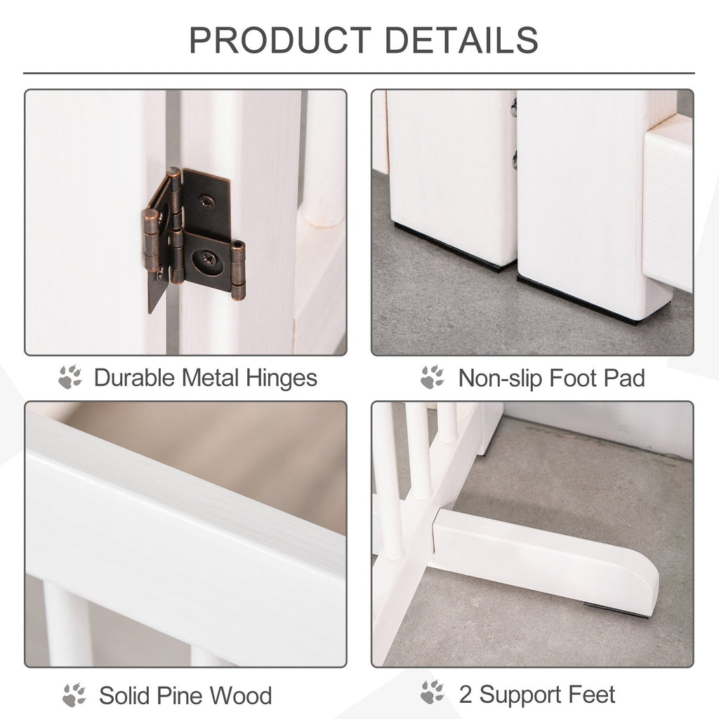 Freestanding 4 Panel Wooden Dog Safety Gate, Foldable. Support Feet for Doorway Stairs, 91cm Tall White - Slickers ◊ Doghouse