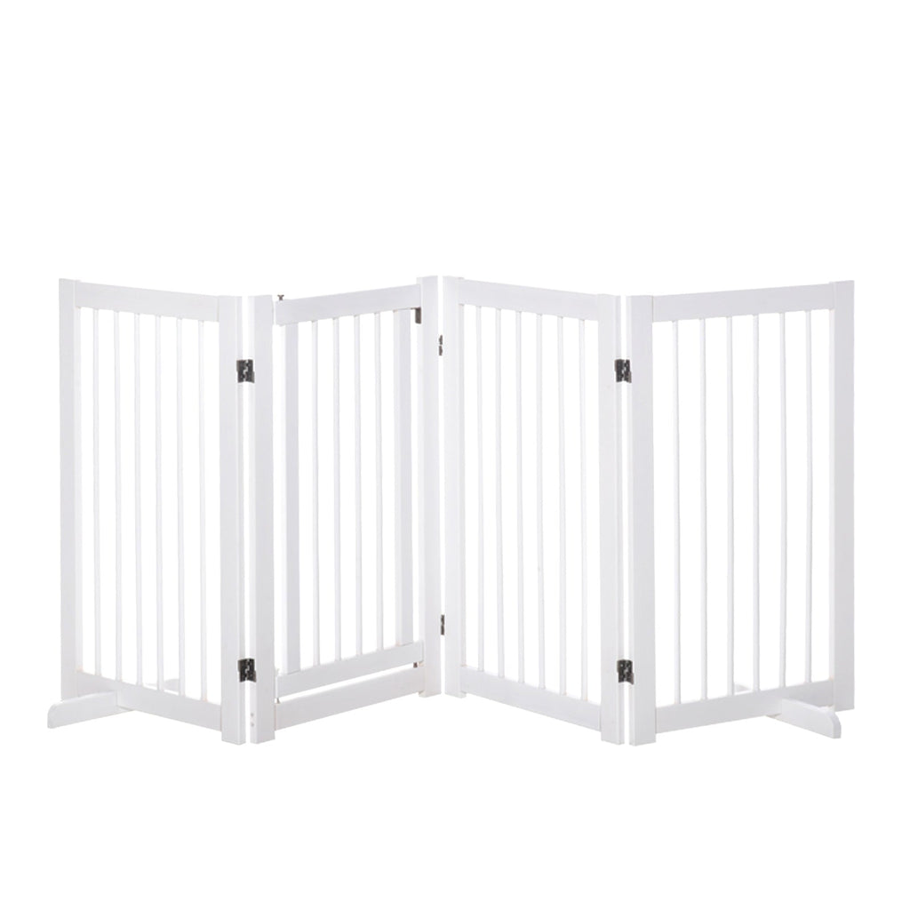 Freestanding 4 Panel Wooden Dog Safety Gate, Foldable. Support Feet for Doorway Stairs, 91cm Tall White - Slickers ◊ Doghouse