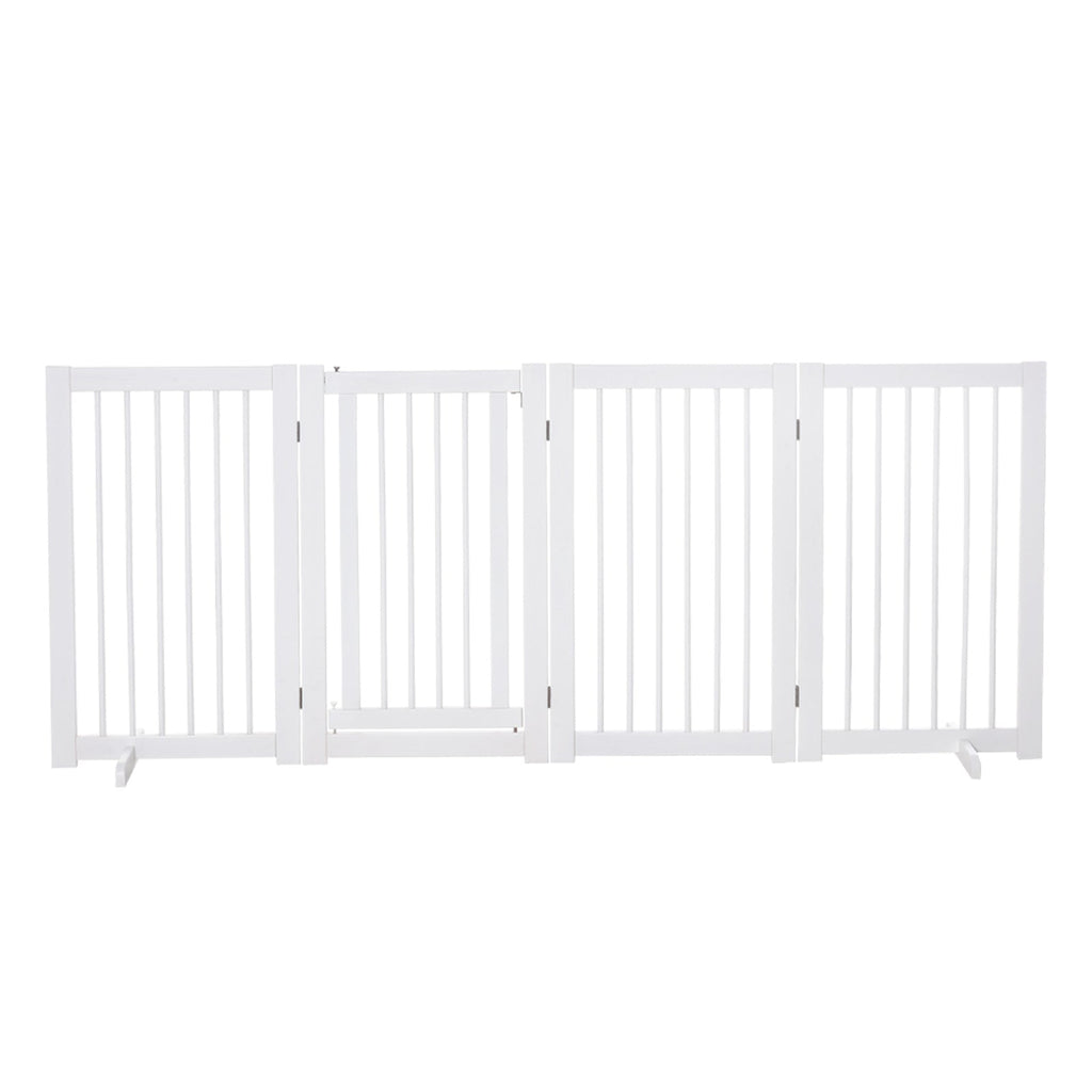 Freestanding 4 Panel Wooden Dog Safety Gate, Foldable. Support Feet for Doorway Stairs, 91cm Tall White - Slickers ◊ Doghouse