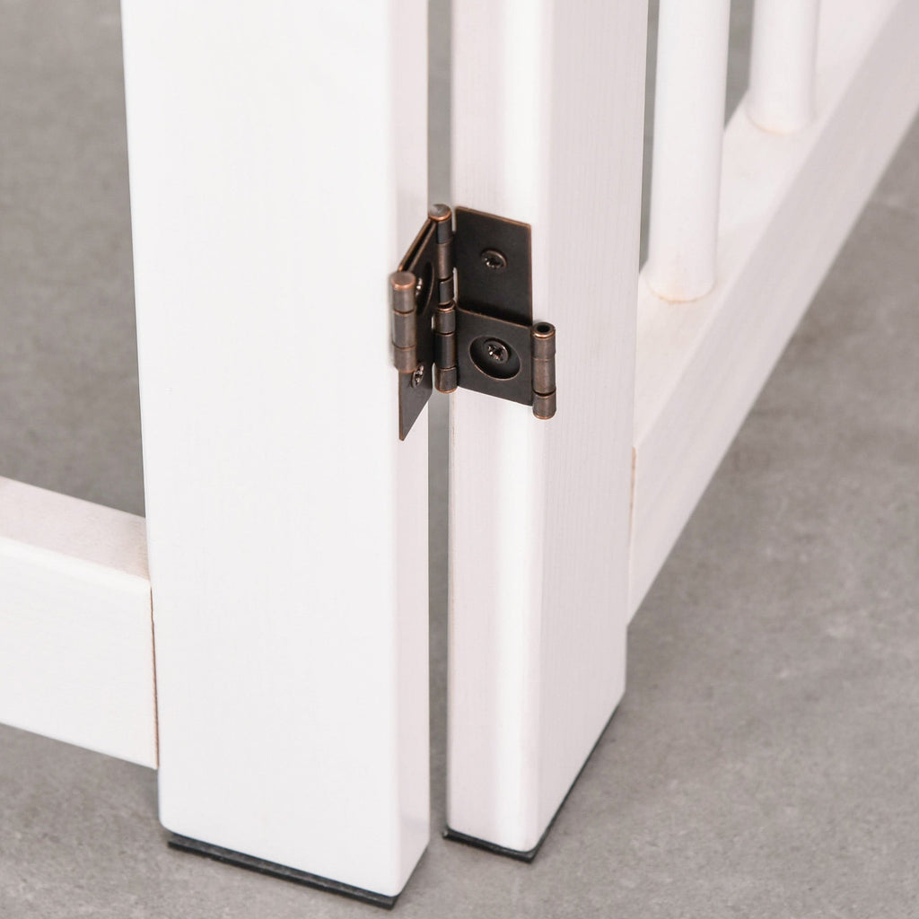 Freestanding 4 Panel Wooden Dog Safety Gate, Foldable. Support Feet for Doorway Stairs, 91cm Tall White - Slickers ◊ Doghouse